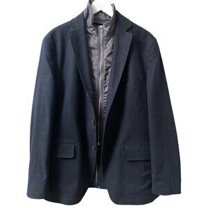JKT NEW YORK Mens Jacket 46R Navy Blue Blazer Layered w/ Removable Collar Vest